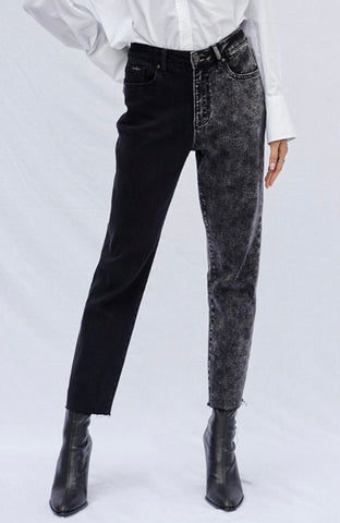 Black Two Tone Mom Jeans