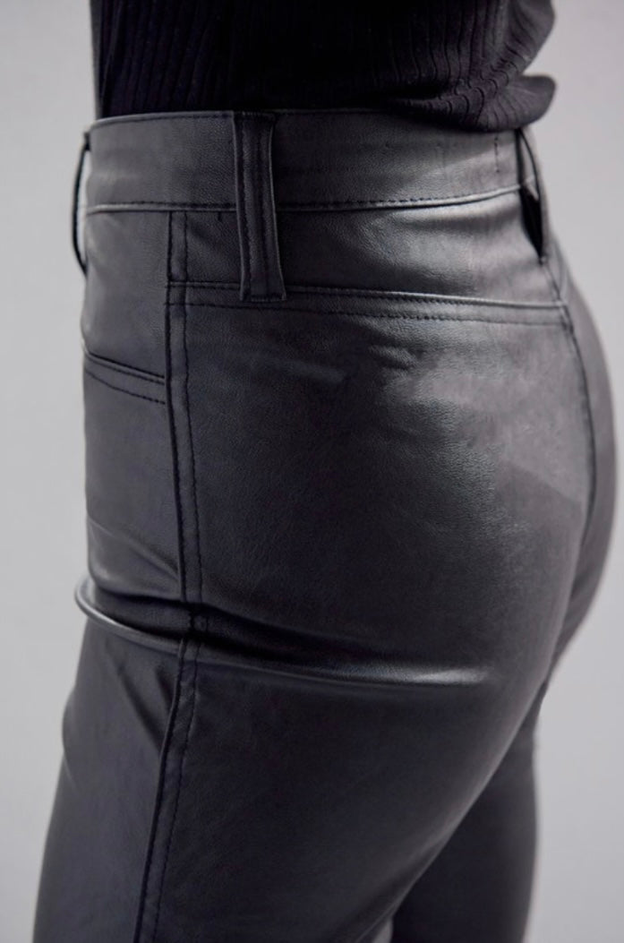 Black Vegan Leather Zip Pants