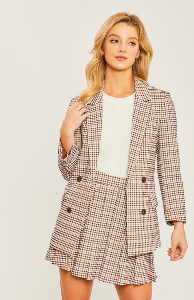 Brown Plaid Pleated Skirt