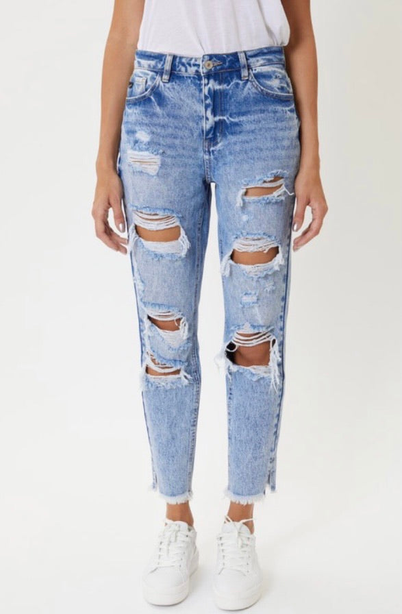 High Waist Destroyed Boyfriend Jeans