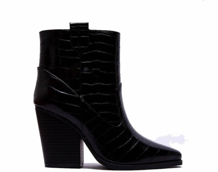 Black Croco Bootie