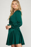 Emerald Satin Swing Dress