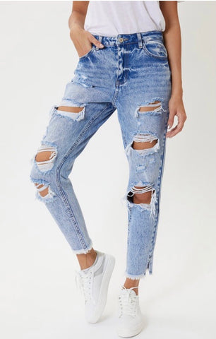 High Waist Destroyed Boyfriend Jeans